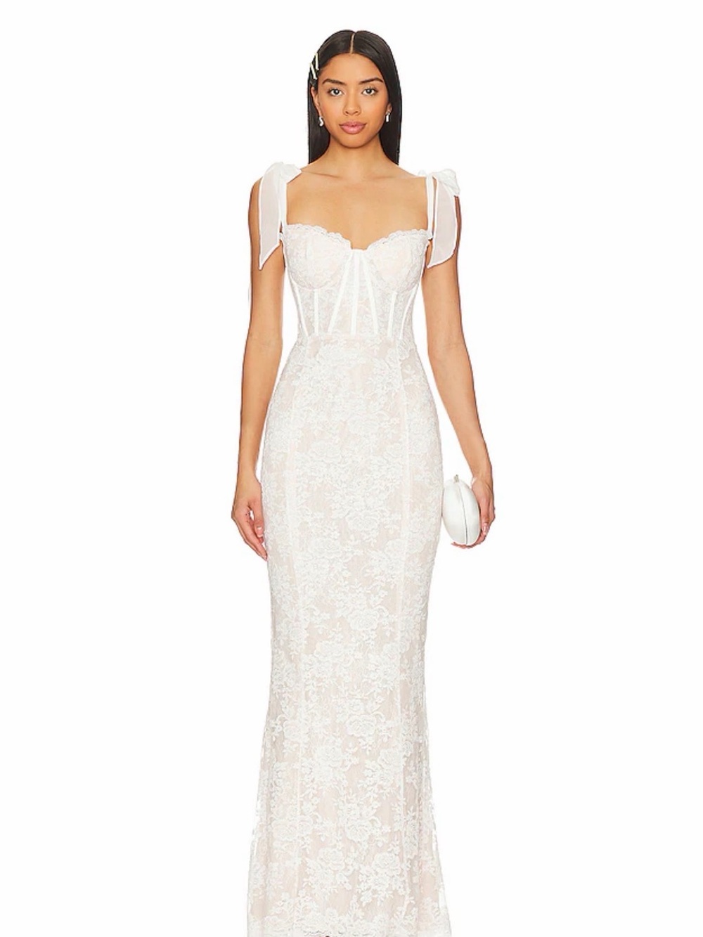 V. Chapman White Lace Corset Tie-Shoulder Gown Size 6